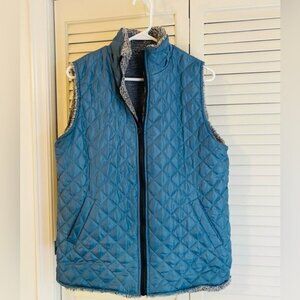 Simply Southern Reversible Quilted Vest With Sherpa Lining Blue & Gray Size L
